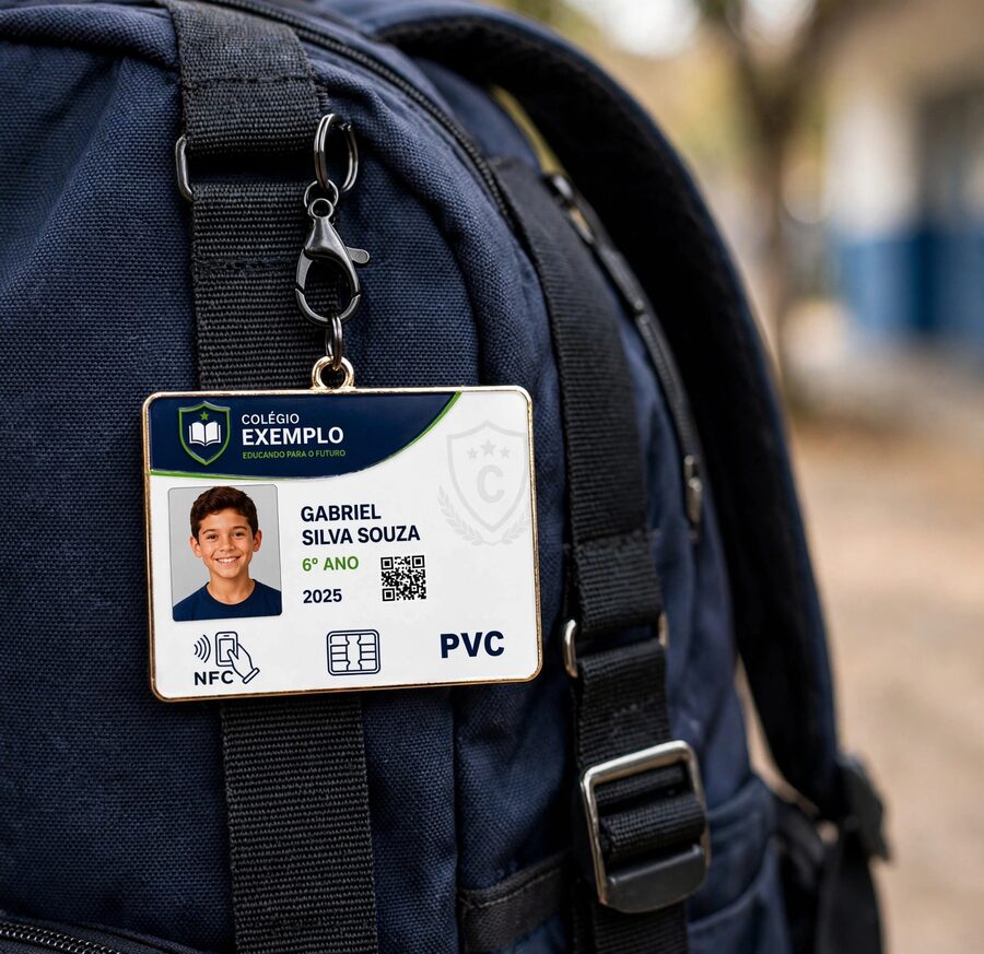 Identificador de mochila em PVC com QR Code, NFC e chip
